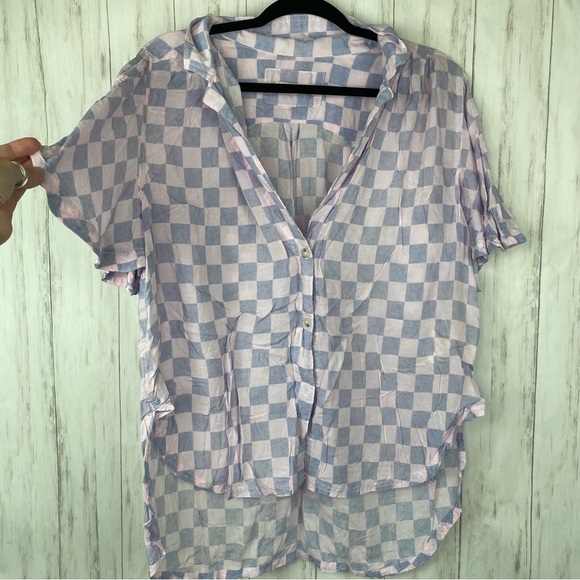 Free People Tops - Free People We the Free pink and lavender checkered blouse Medium